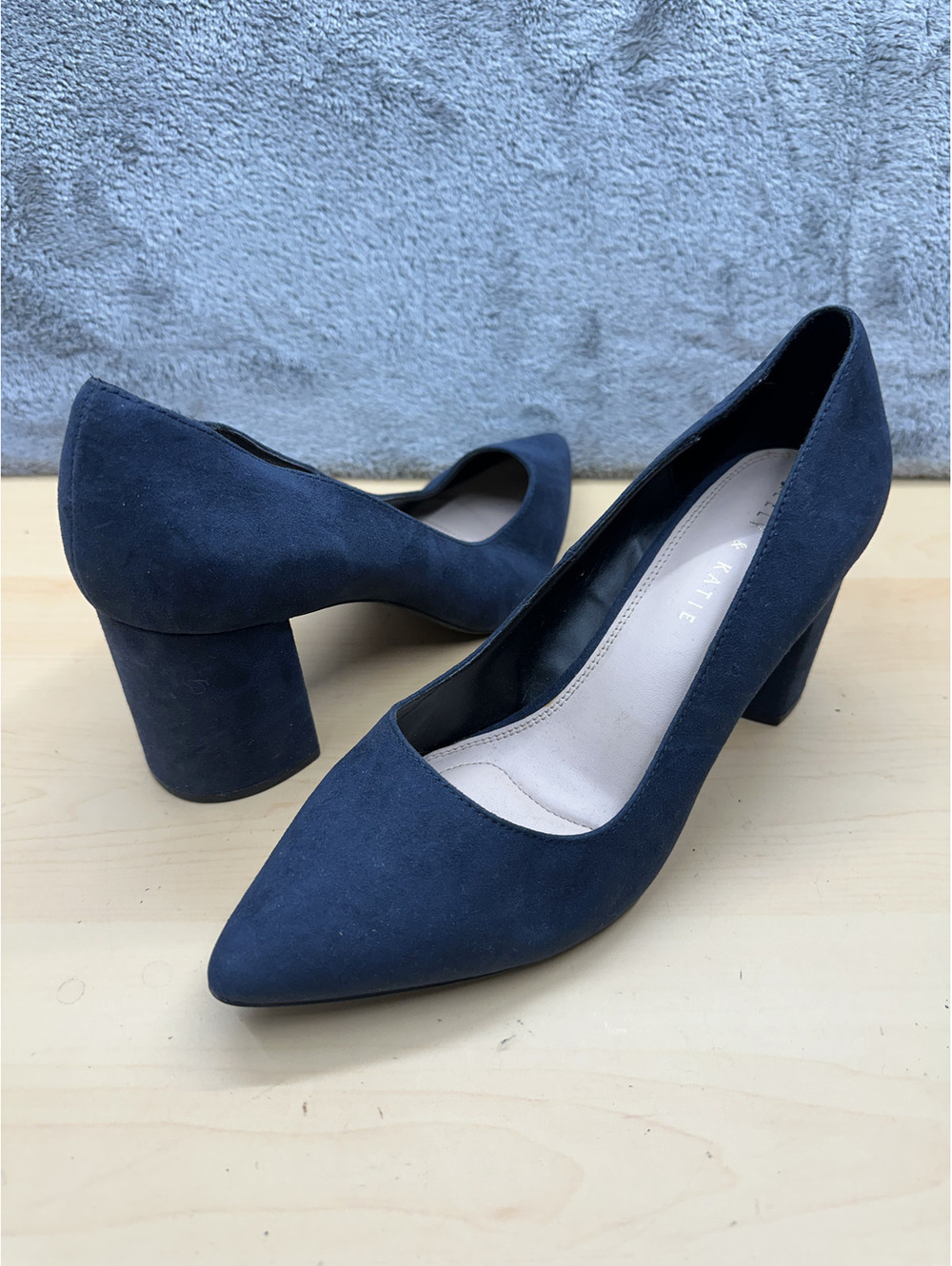 Kelly & Katie Navy Blue Suede Pumps with Block Heel Classic